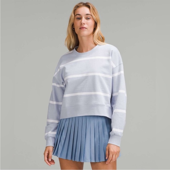 Lululemon Perfectly Oversized Cropped Crew Boundless Stripe Blue White Size 2 - Picture 1 of 8